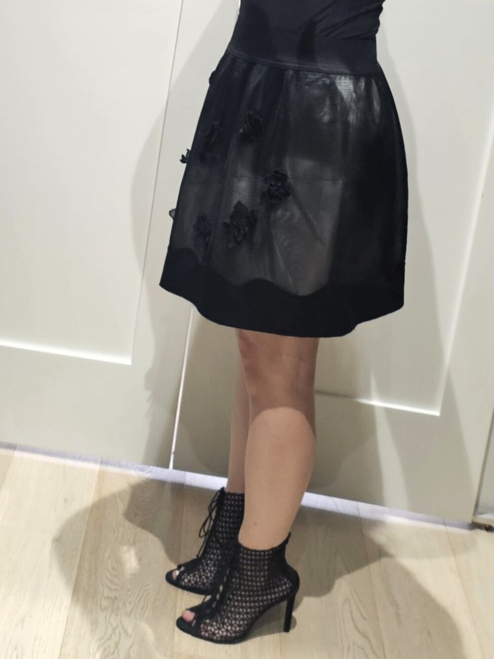 Rinascimento Black Mesh Floral Skirt – Made in Italy – Size M/L